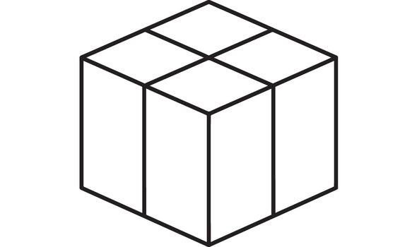 Simple line art illustration of a cube with a grid on top vector