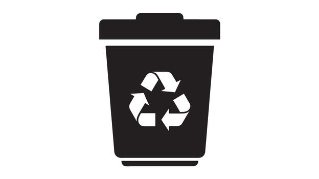 Black and white icon of a trash can with recycling symbol vector