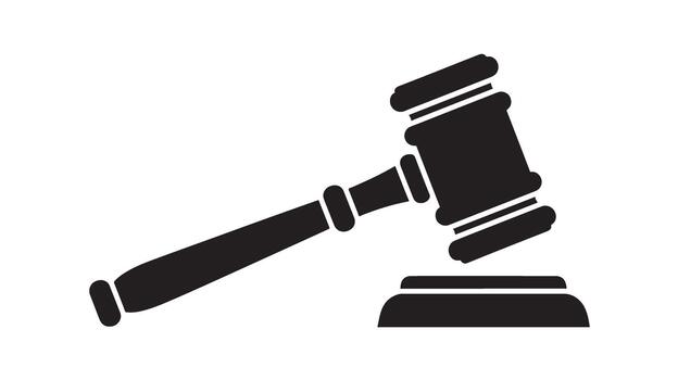 Silhouette of a black gavel and sounding block on white background vector