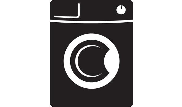 Simple black and white icon of a front loading washing machine vector