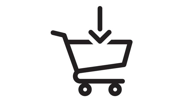 Shopping cart icon with down arrow symbolizing adding items vector