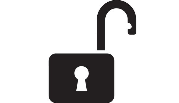 Black silhouette of an open padlock with a keyhole vector