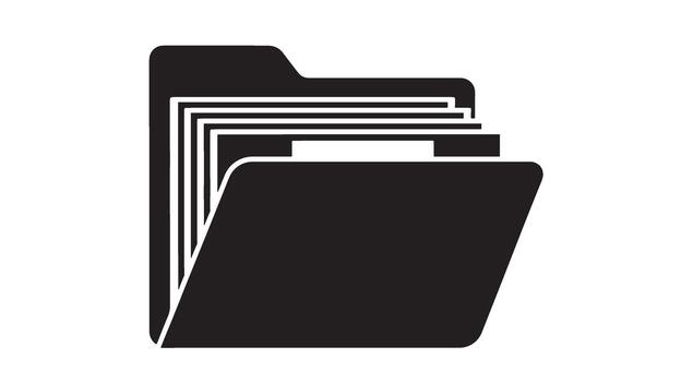 Open black folder icon with stacked documents vector