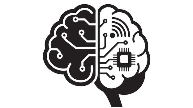 Digital brain with circuitry and microchip symbolizing artificial intelligence vector
