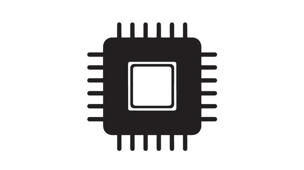 Black and white icon of a computer microprocessor chip vector