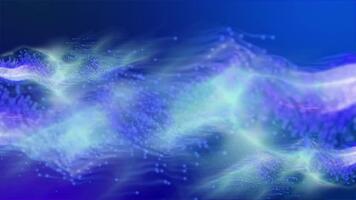 Abstract digital wave pattern with glowing particles in blue and purple hues, depicting a futuristic data stream or energy flow background video