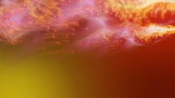 dynamisk strömma av lysande orange och röd partiklar skapande ett abstrakt energi Vinka på en vibrerande digital bakgrund video