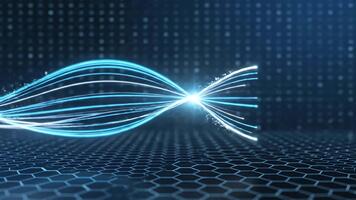 futuristische gegevens stroom visualisatie met gloeiend lijnen en zeshoekig rooster. video