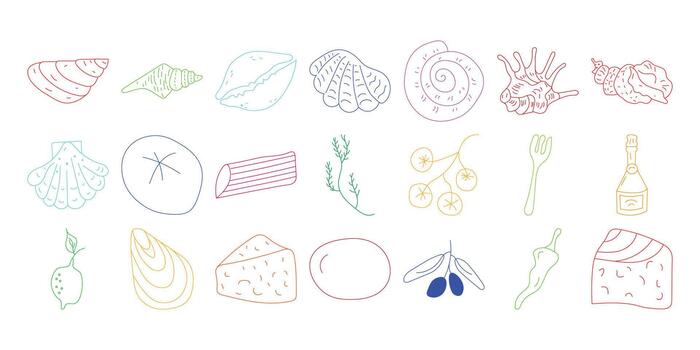 Collection of abstract and figurative ink drawings on white background vector