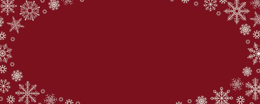 Celebration winter red border with a vignette of snowflakes and space for text. Flat illustration. Universal template for invitation, banner, wallpaper, background. vector