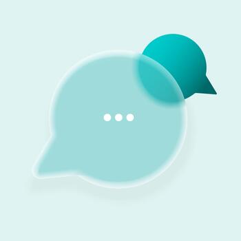 Soft minimalist illustration with two overlapping chat bubbles in gentle blue and teal tones, conveying a sense of lightness, communication, and a modern user interface style. vector