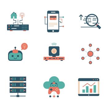Digital Technology and Data Management Icon Set vector