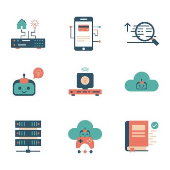 moderno tecnología y datos íconos colección vector