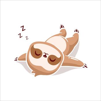 Cute sloth lying on its back sleeping isolated on white background vector