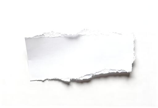 Torn White Paper Piece on White Background with Rough Edges. photo