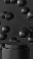 Sombrio fosco Preto 3d pódio com flutuando esferas, mínimo desatado ciclo fundo video