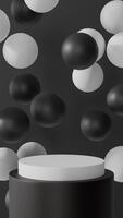 Preto e branco elegante mínimo pódio com suave flutuando elementos desatado ciclo video