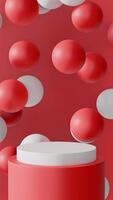 Red and White Minimal 3D Podium with Dynamic Floating Balls, Seamless Loop video