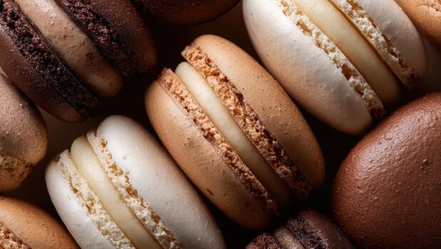 Macarons are displayed in a row photo