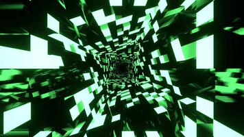 licht groen rechthoekig betegeld neon structuur in roterend tunnel achtergrond vj lus in 4k video