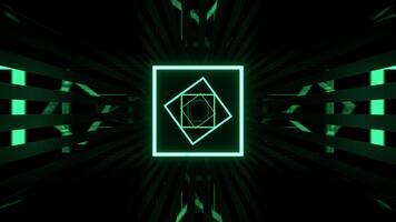 blanco y verde cuadrado ciber corredor con resumen neón resplandor antecedentes vj lazo en 4k video