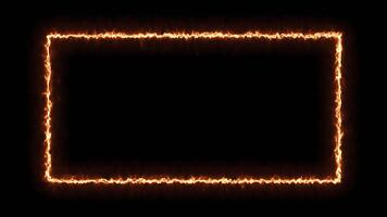 brilhando fogosa retangular quadro, Armação com queimando arestas em uma Sombrio fundo. dinâmico chama animação com intenso laranja luz, perfeito para quente energia efeitos, introduções, e cinematográfico desenhos video