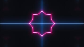 resumen neón geométrico túnel animación con brillante púrpura y rosado líneas formando simétrico caleidoscopio patrones. futurista movimiento antecedentes Perfecto para música vídeos, eventos, y digital visual video