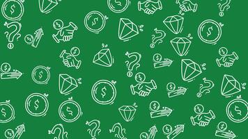 Wealth Investment and Financial Risk Pattern Background Dynamic Motion Graphics of Diamond Handshake Question Mark and Dollar Coin Icons for Business Deals and Asset Management Strategy video