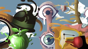 surrealism motion graphics transition with clouds and eyes video