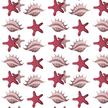 sin costura modelo mar conchas y mar estrellas. plano estilo. para Brandin, logotipos, papelería, invitaciones, embalaje diseño, sitio web y aplicación diseño, impresión materiales vector