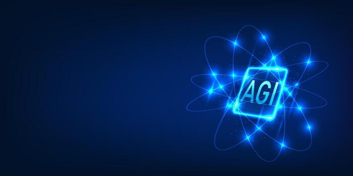 AGI concept with glowing atom illustration vector