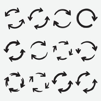 mano dibujado cepillo carrera circular flechas conjunto actualizar recargar ciclo vector