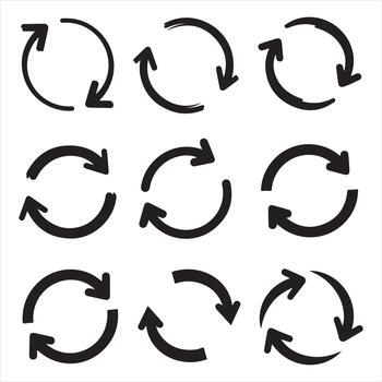 mano dibujado circular flechas conjunto para actualizar recargar ciclo lazo vector