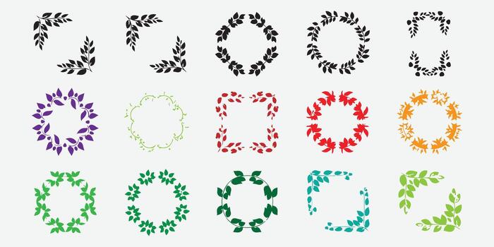 botánico marcos y fronteras conjunto con varios hoja diseños vector