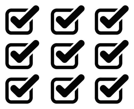 Multiple black tick marks inside square boxes indicating completion or successful verification on white vector