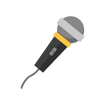 Flat design illustration of a dynamic microphone icon. Symbol for audio recording, podcasting, interviews, and karaoke vector