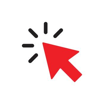 Vibrant red arrow cursor with a click effect, an isolated graphic. This mouse pointer icon is a symbol for web navigation and user interface selection vector