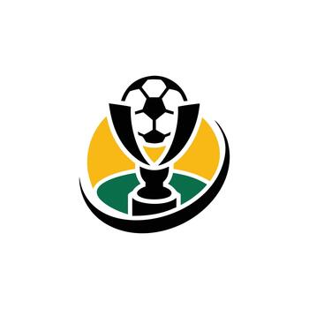 Cartoon soccer trophy with ball and circular yellow-green background symbolizing championship victory vector