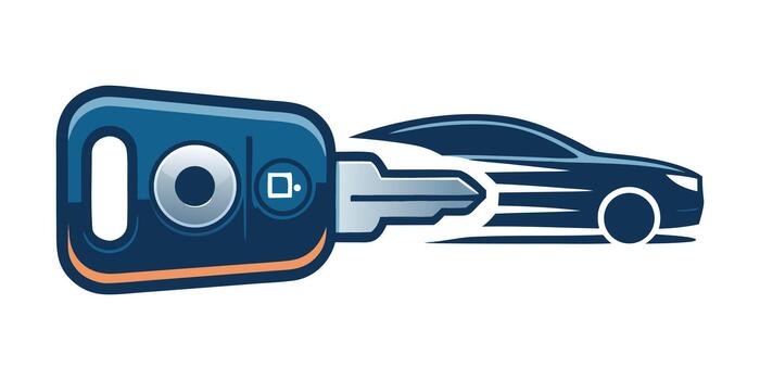 Car key transforming into sleek vehicle illustration with motion lines for automotive access, rental, or tech branding vector