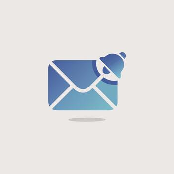 Email notification icon design with blue envelope and alert bell for messaging app, inbox alert, or communication interface vector