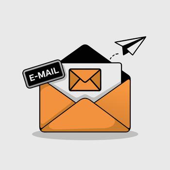 Email icon illustration with open envelope, message letter, and paper plane symbol for digital communication, newsletter, inbox, and email marketing designs vector