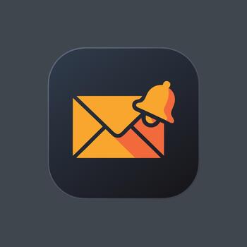 Envelope with notification bell icon in orange and yellow on dark modern background for alerts and messaging UI vector