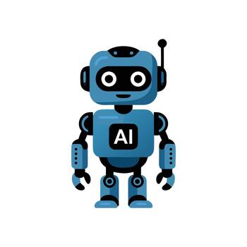 Cartoon AI robot with blue and black body, screen display, and claw-like limbs for technology and robotics illustration vector