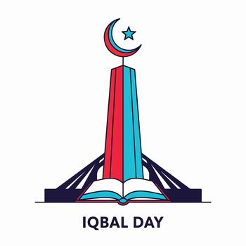 Iqbal Day Design Featuring Crescent Moon and Open Book vector