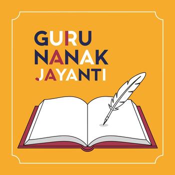 gurú nanak Jayanti celebracion con pluma y abierto libro vector