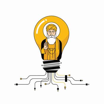 Guru Nanak Dev Ji Lightbulb Illustration - Spiritual and Technological Innovation vector