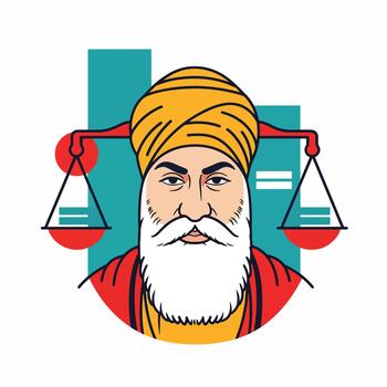 Guru Nanak Dev Ji illustration with balance scale vector