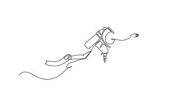 animerad själv teckning av kontinuerlig linje dra aktiva dykning dykare är flytande under vattnet med tank och fenor, glidande utan ansträngning och pekande fram, vätska utforskning. full längd ett linje animering video