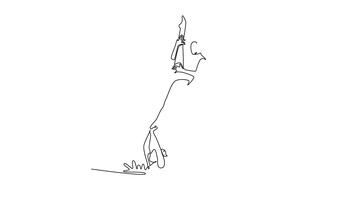 Animé soi dessin de continu ligne dessiner deux femmes sont performant une synchronisé partenaire ascenseur dans le eau, avec un équilibré verticale sur le main de le autre. plein longueur Célibataire ligne animation video