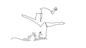 animerad själv teckning av kontinuerlig linje dra två kvinnor är utför synkroniserad partner hiss i vatten, med ett stödjande Övrig i graciös, omvänd båge utgör. full längd enda linje animering video